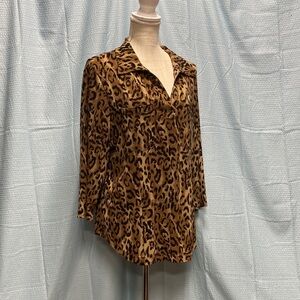 International Concepts size 1X leopard Print Women's Top 3/4 sleeve ‎ stretch